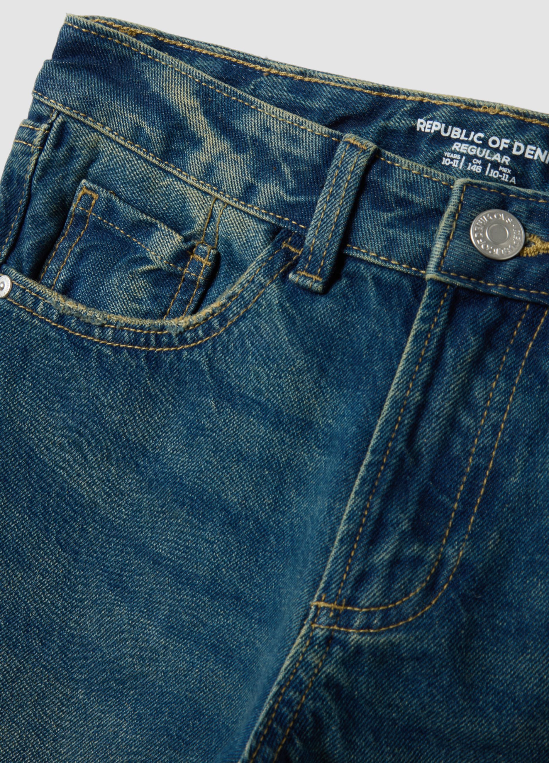 Dark blue pure cotton regular-fit jeans