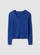 Blue pure cotton cable-knit jumper with deep V-neck_0