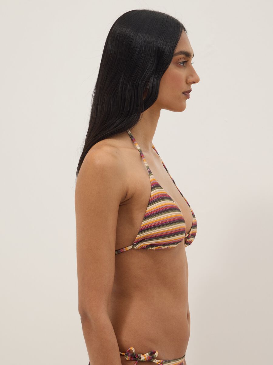 Top bikini a triangolo in tessuto elasticizzato a righe multicolor_3