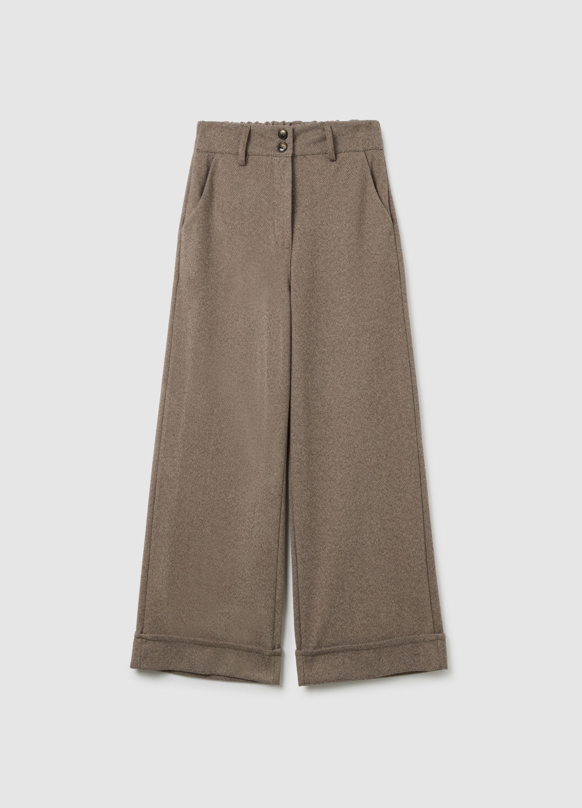 Brown regular fit trousers with elastic waistband