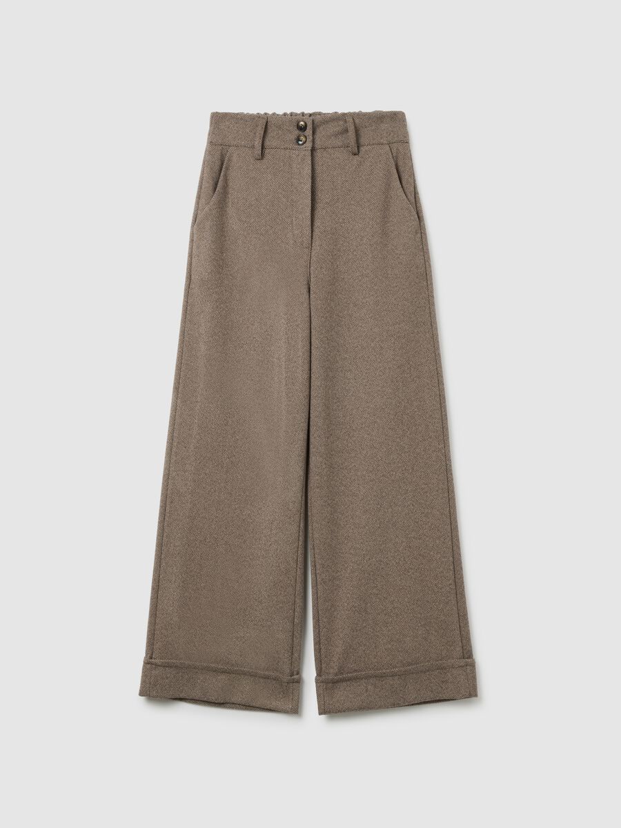 Brown regular fit trousers with elastic waistband_0