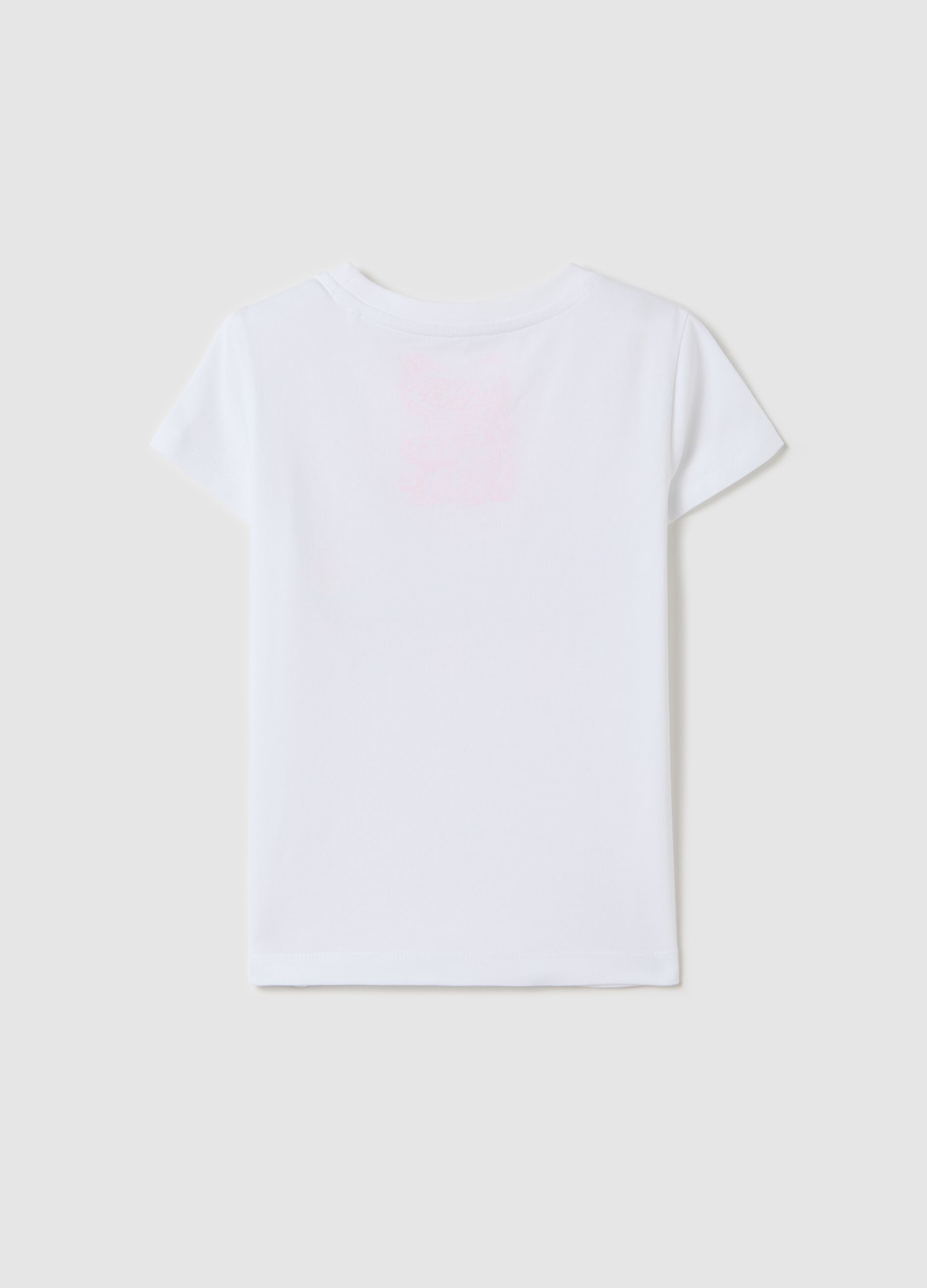 White stretch cotton T-shirt with print
