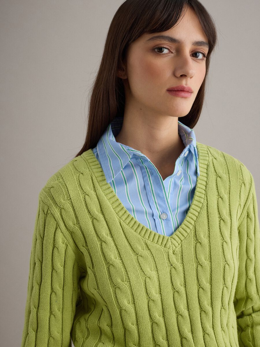 Green pure cotton regular fit cable knit jumper_3