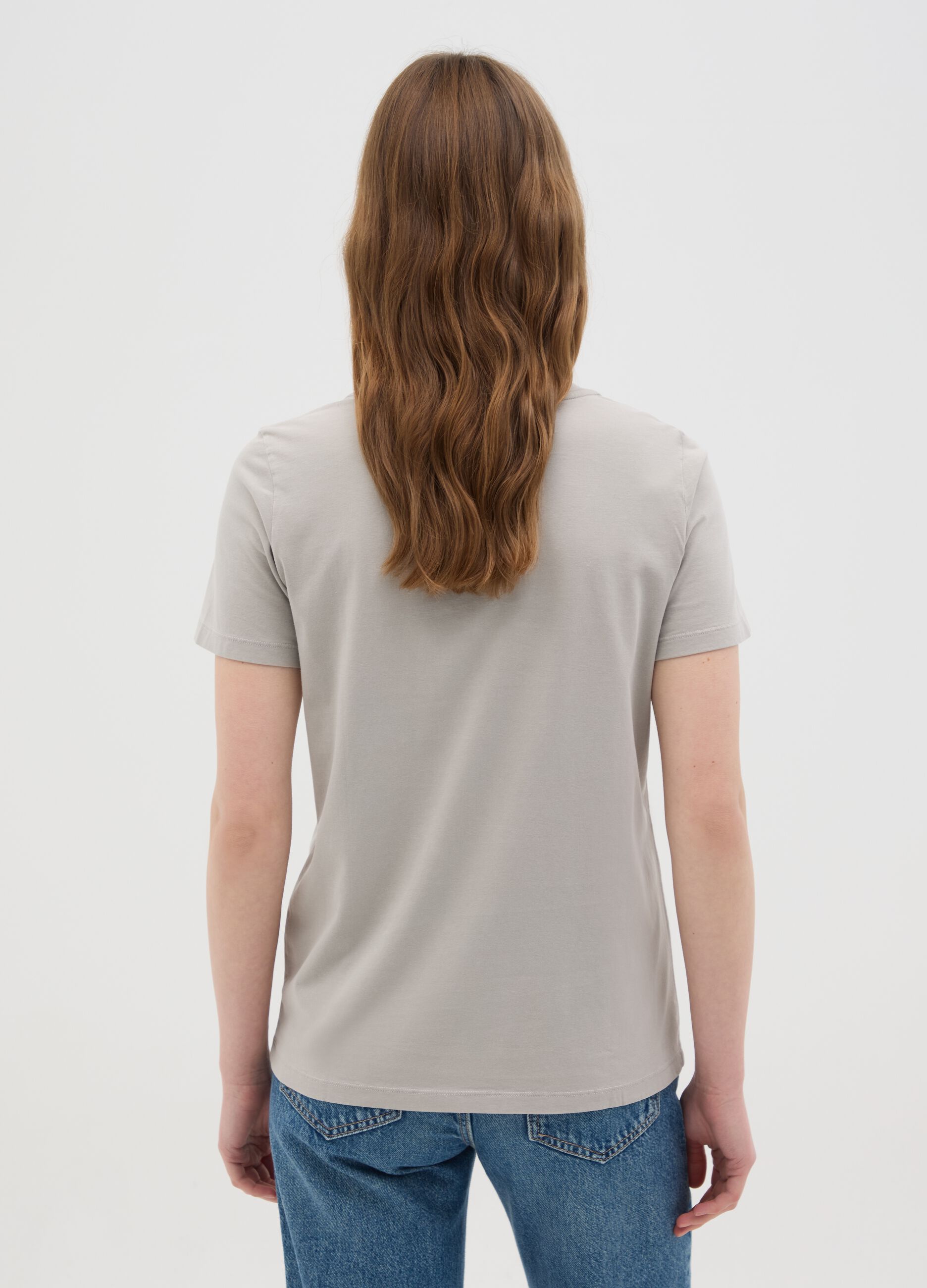 Women’s grey regular-fit T-shirt in 100% cotton with round neck