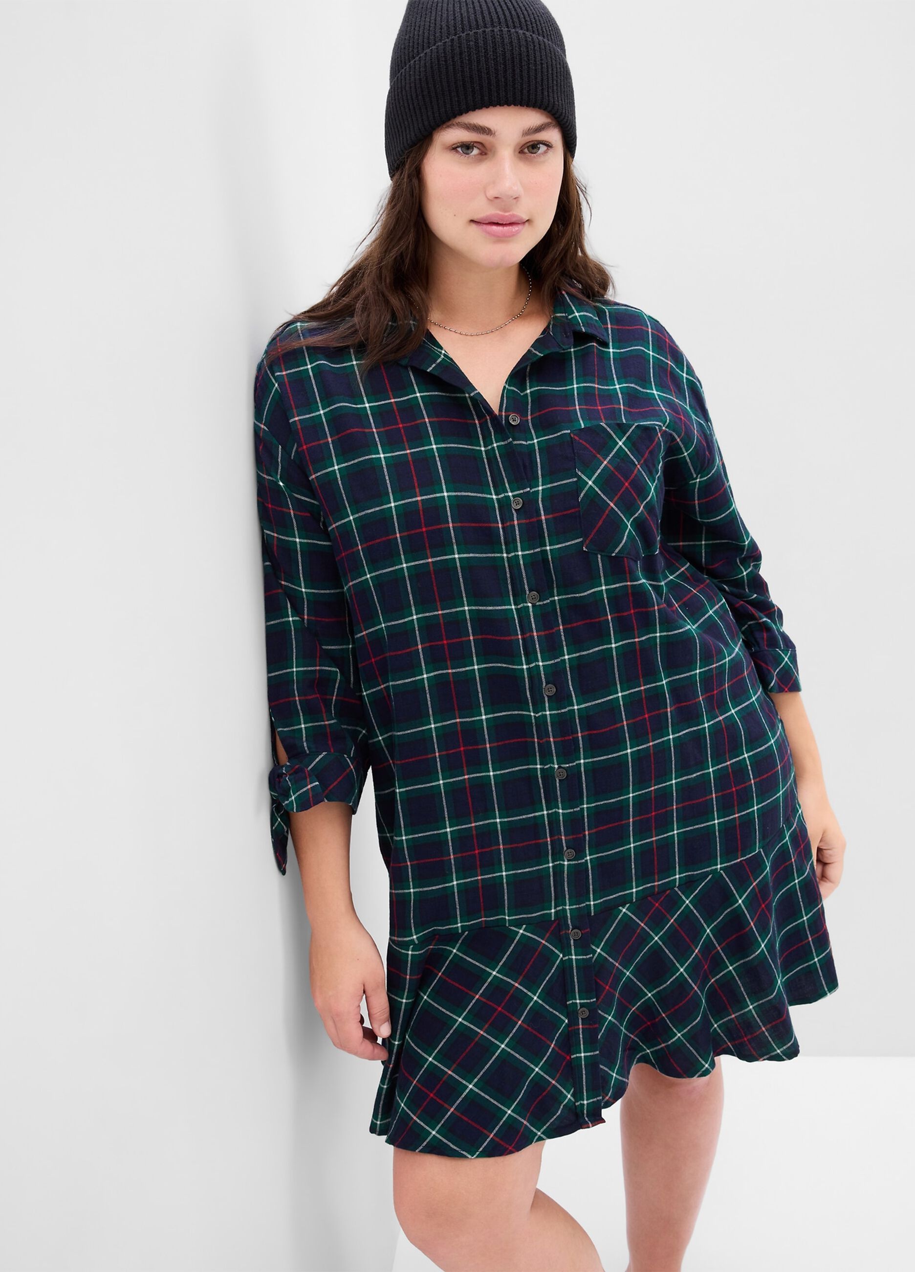 Shirt dress with check pattern