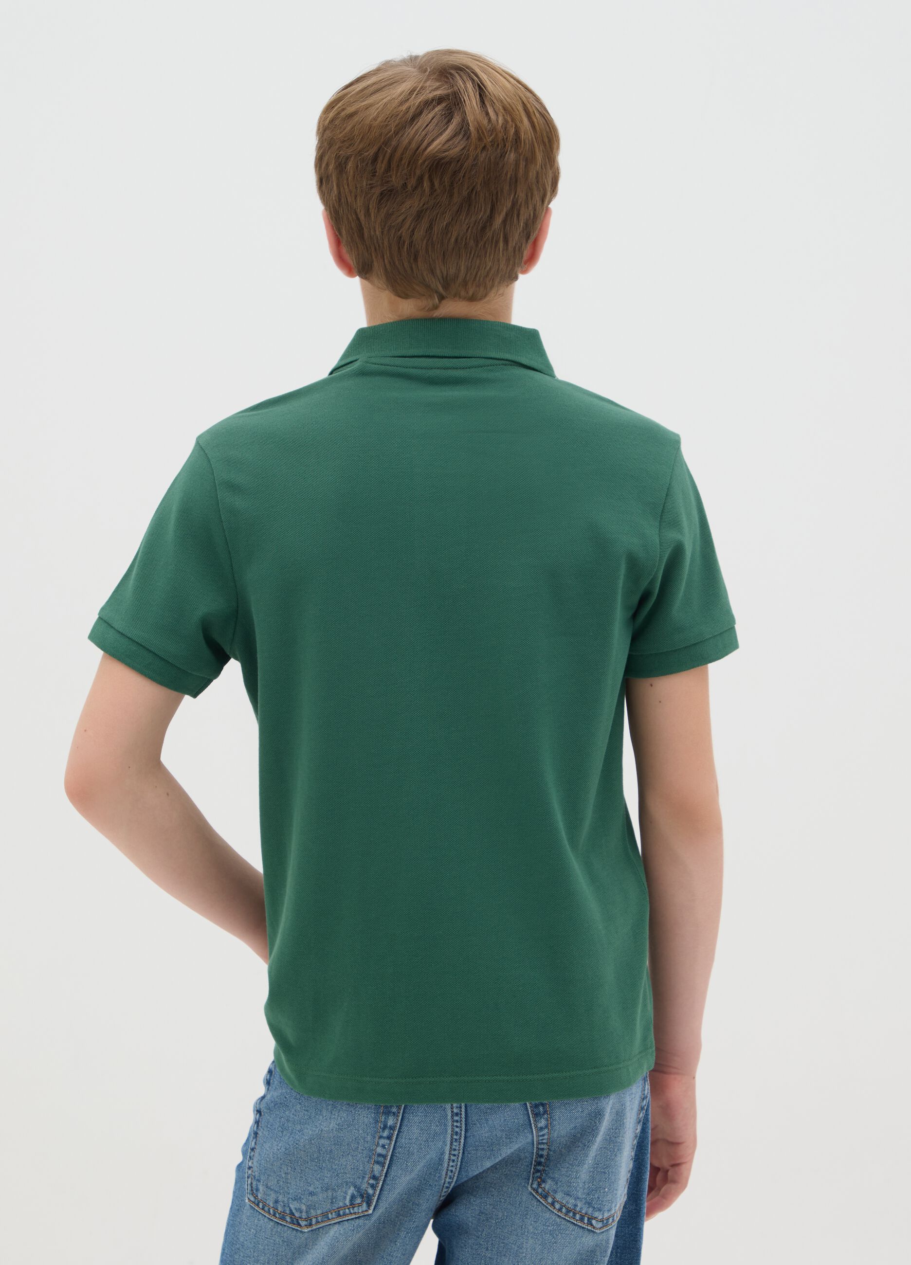 Green short sleeve polo shirt in organic cotton