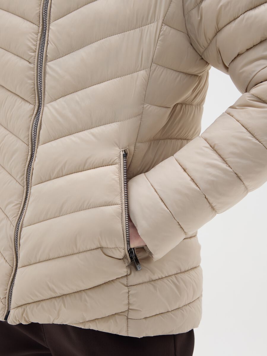 Regular fit padded beige jacket with hood_3