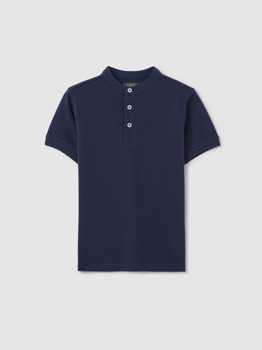 Blue polo shirt in cotton with Mandarin collar_0
