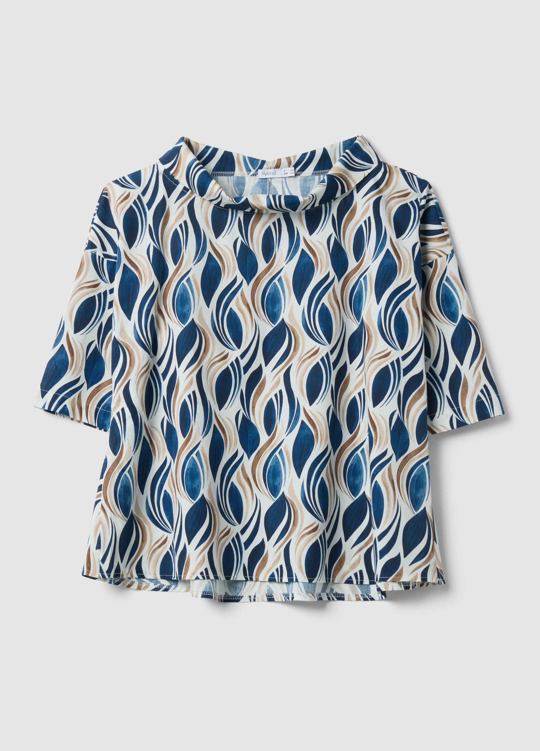 Multicoloured stretch cotton top with soft collar