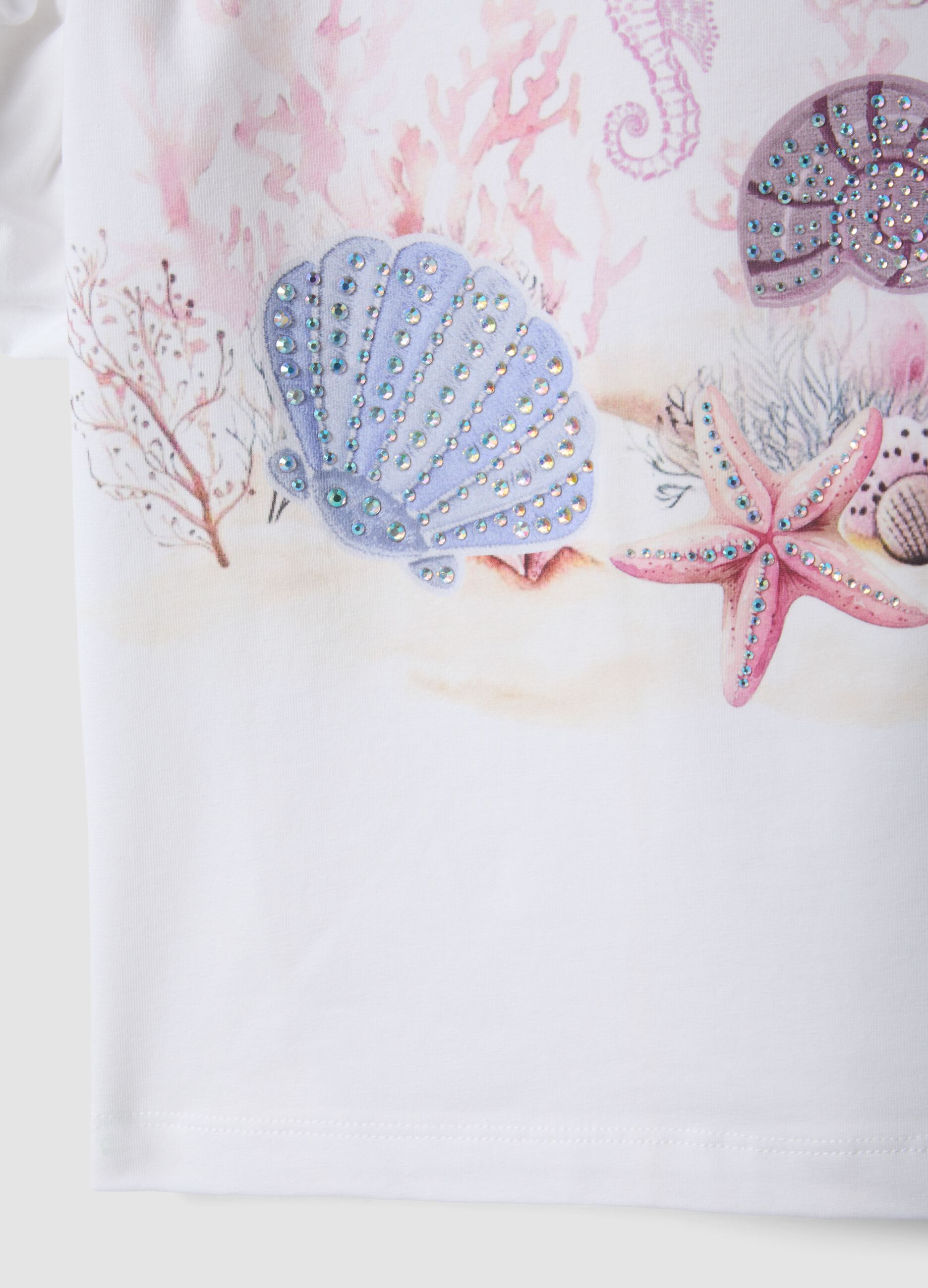 White stretch cotton T-shirt with puff sleeves