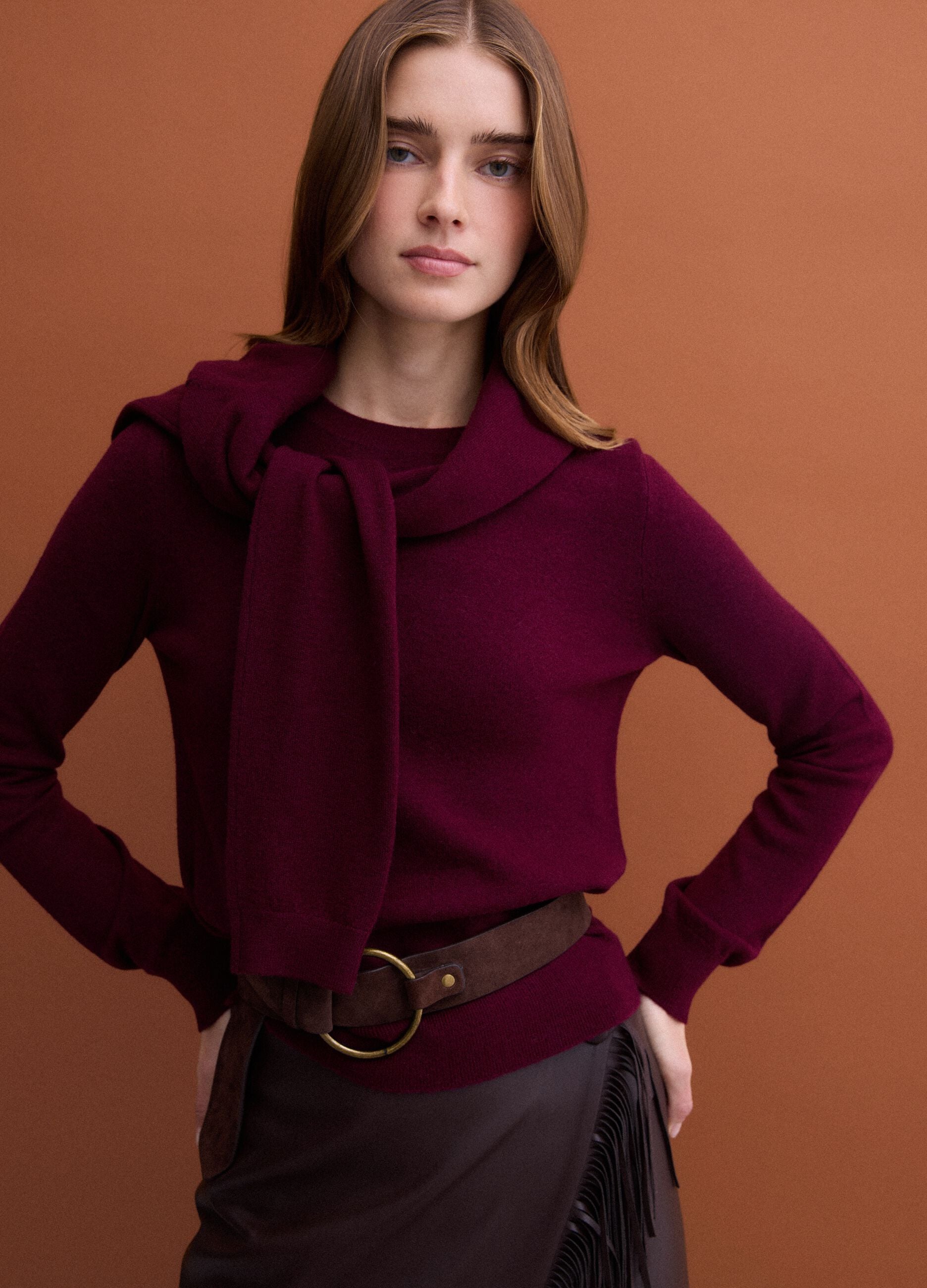 Red pure wool crew-neck jumper