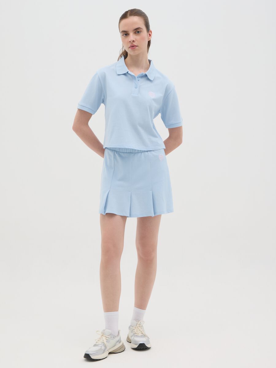 Women's blue pure cotton polo, regular fit with classic collar and embroidered logo_1