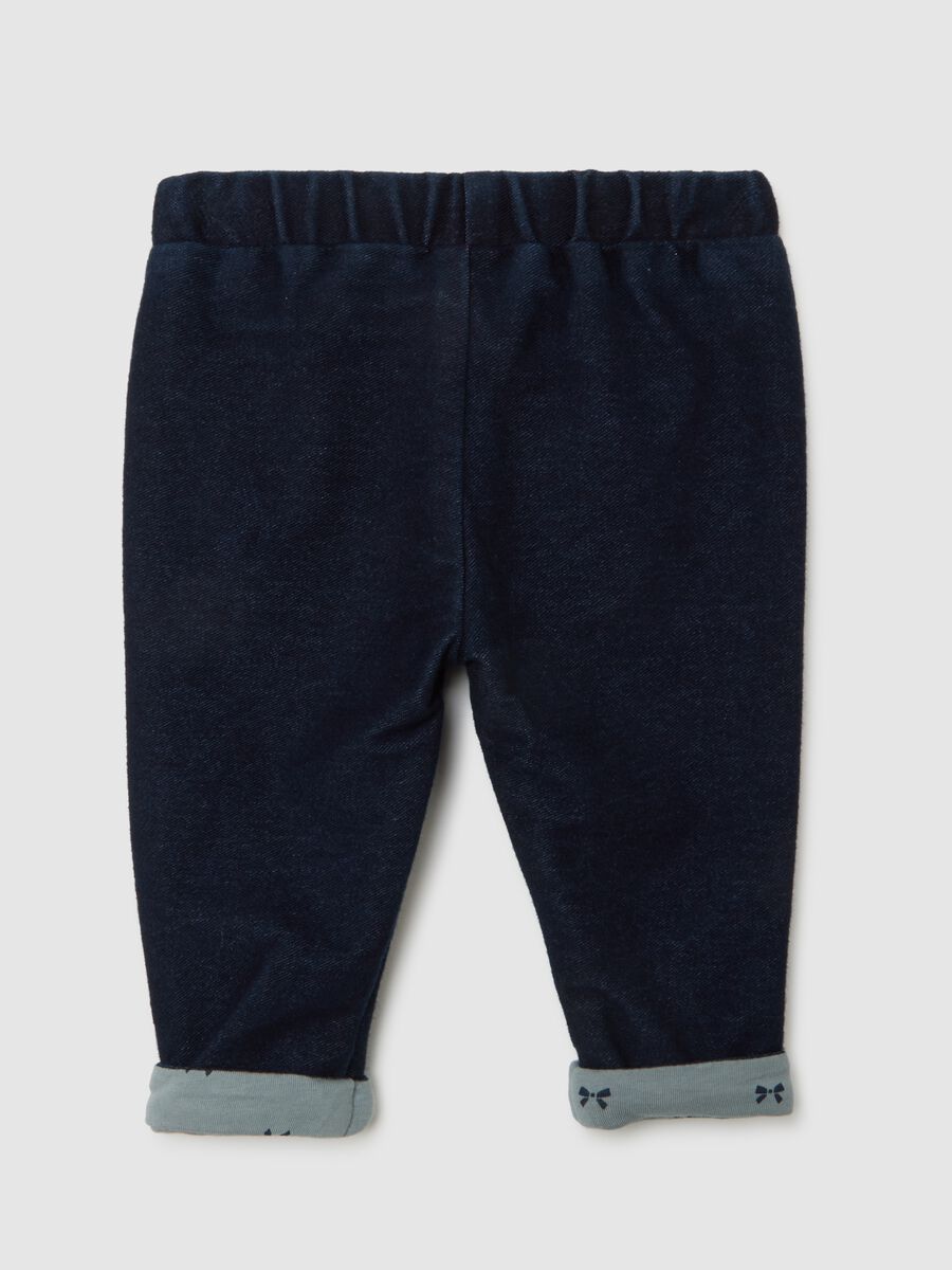Pantaloni blu da neonata in misto cotone regular fit con fiocchi_1