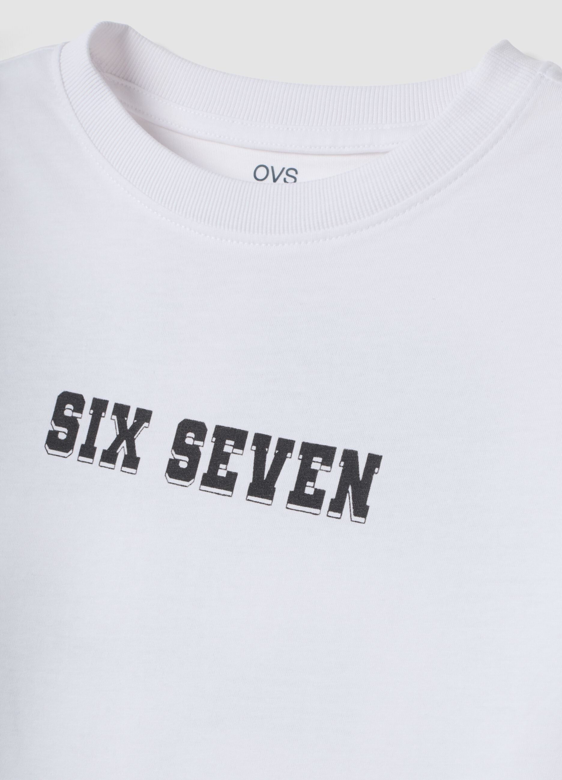 White pure cotton T-shirt with Six Seven prints, regular fit