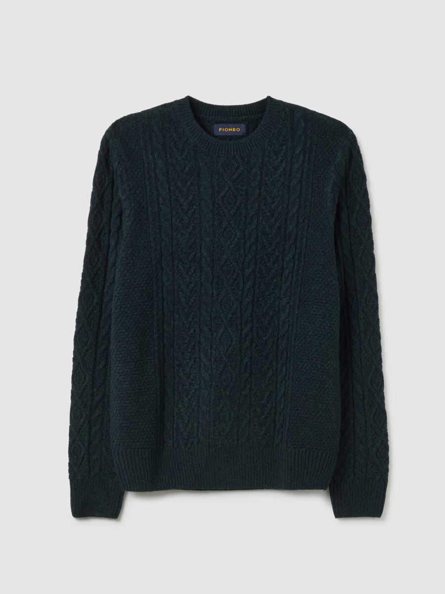 Maglione girocollo blu con lavorazione jacquard regular fit_0