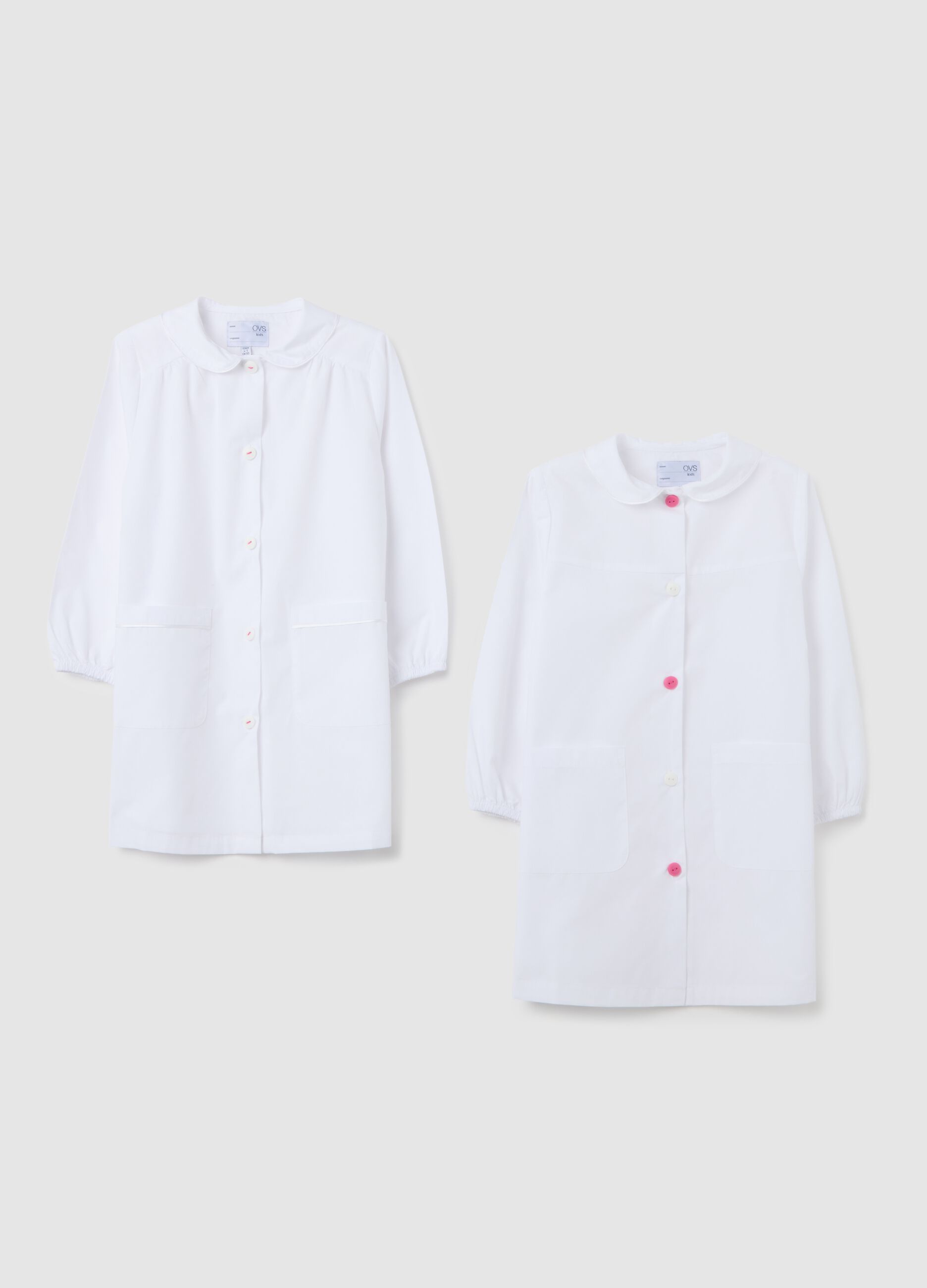 Bipack grembiuli scolastici da bambina in misto cotone bianco con bottoni