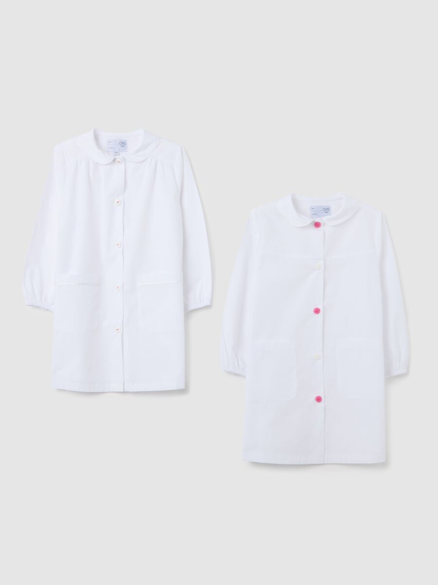 Girls' School Smock in White Cotton Blend with Buttons_0