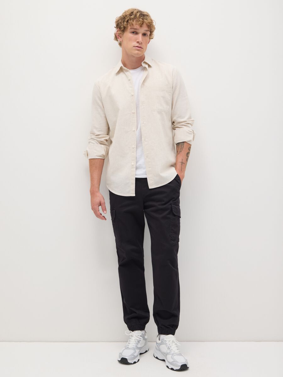 Men's beige linen regular fit shirt_1