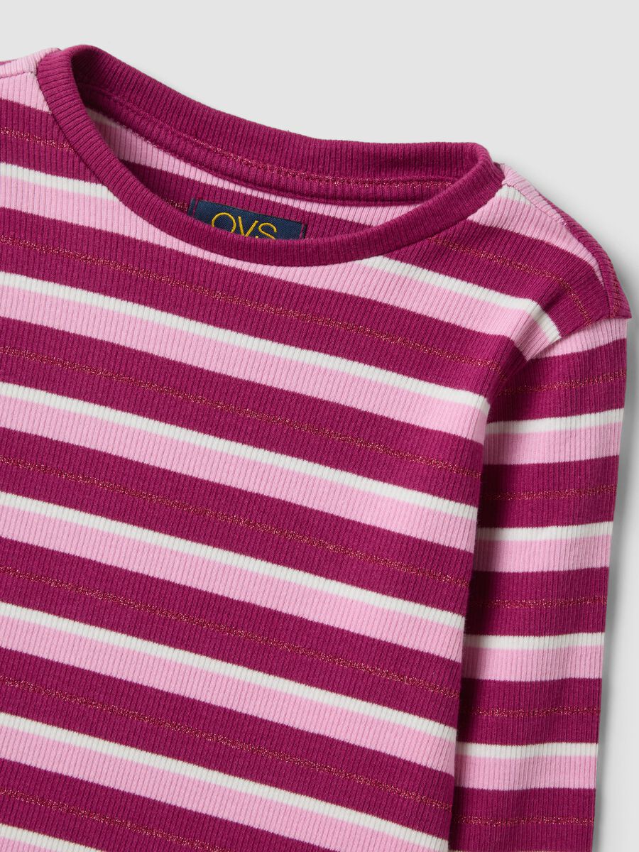 Girls&rsquo; striped multicolour stretch cotton crew-neck T-shirt_2
