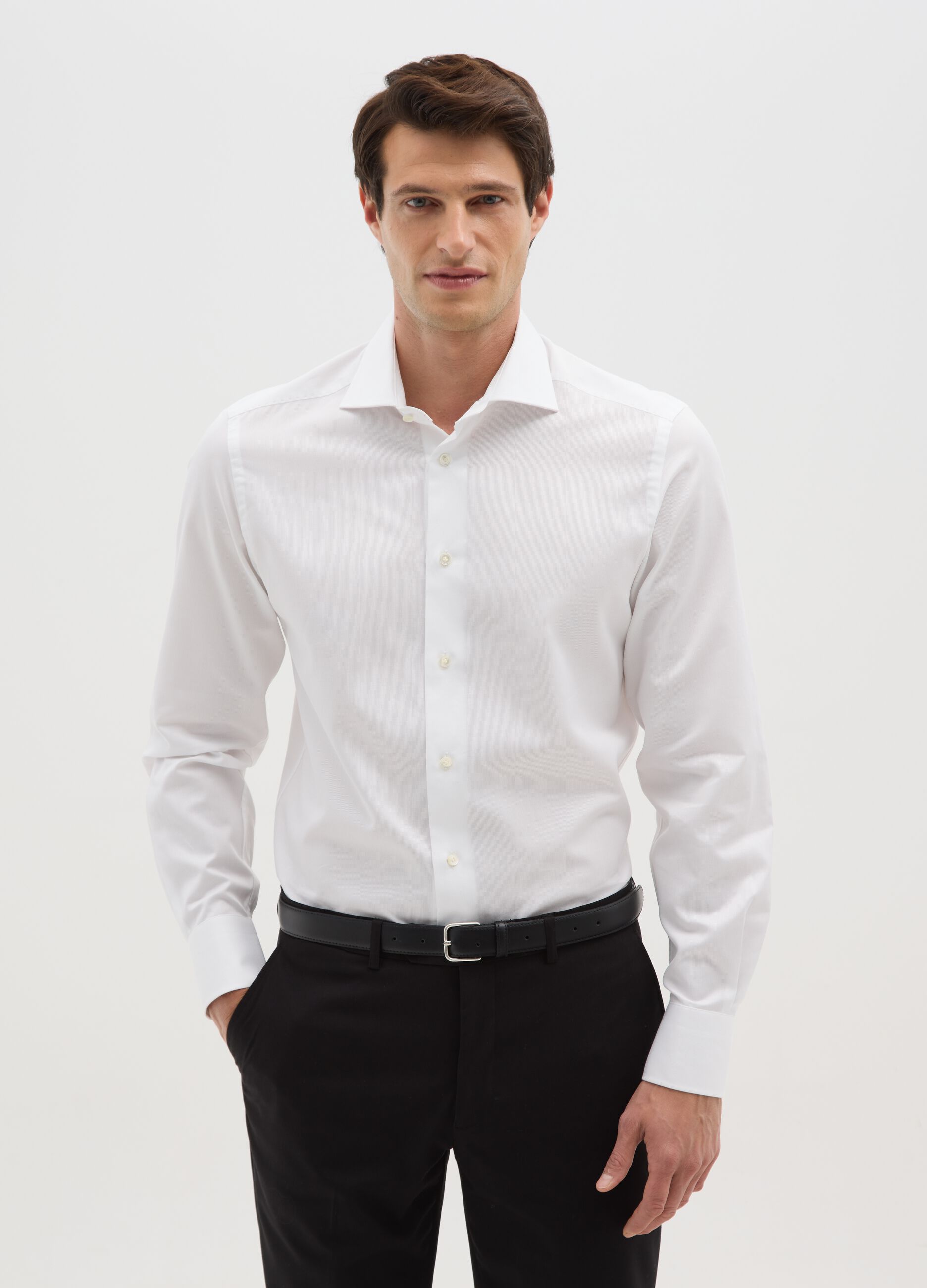 White slim fit pure cotton shirt