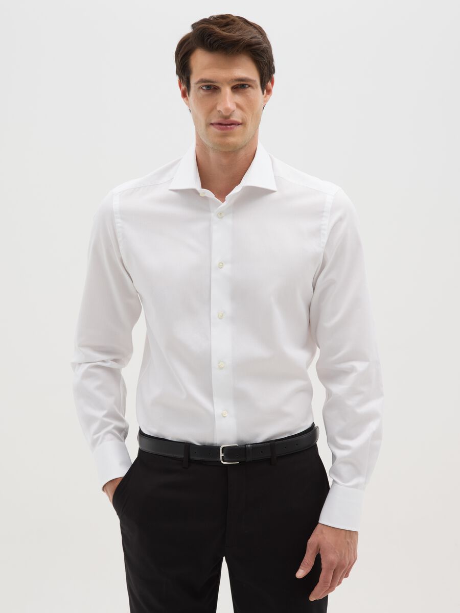 Camicia in puro cotone bianca slim fit_0