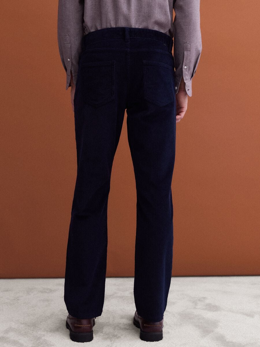Navy ribbed stretch-cotton regular-fit trousers_2