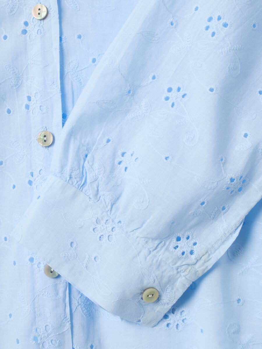Light Blue Broderie Cotton Shirt with Mandarin Collar, Regular Fit_5