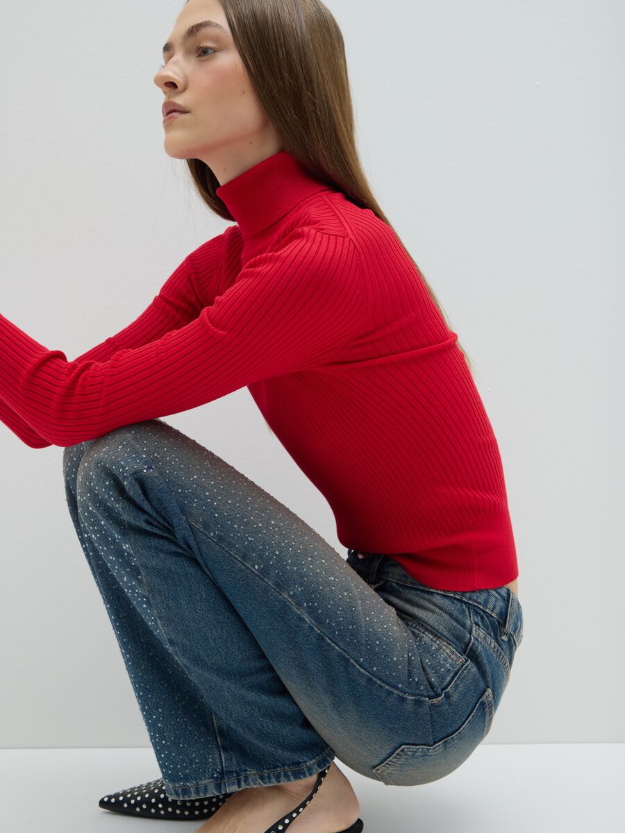 Maglione a collo alto rosso vestibilità fitted_0