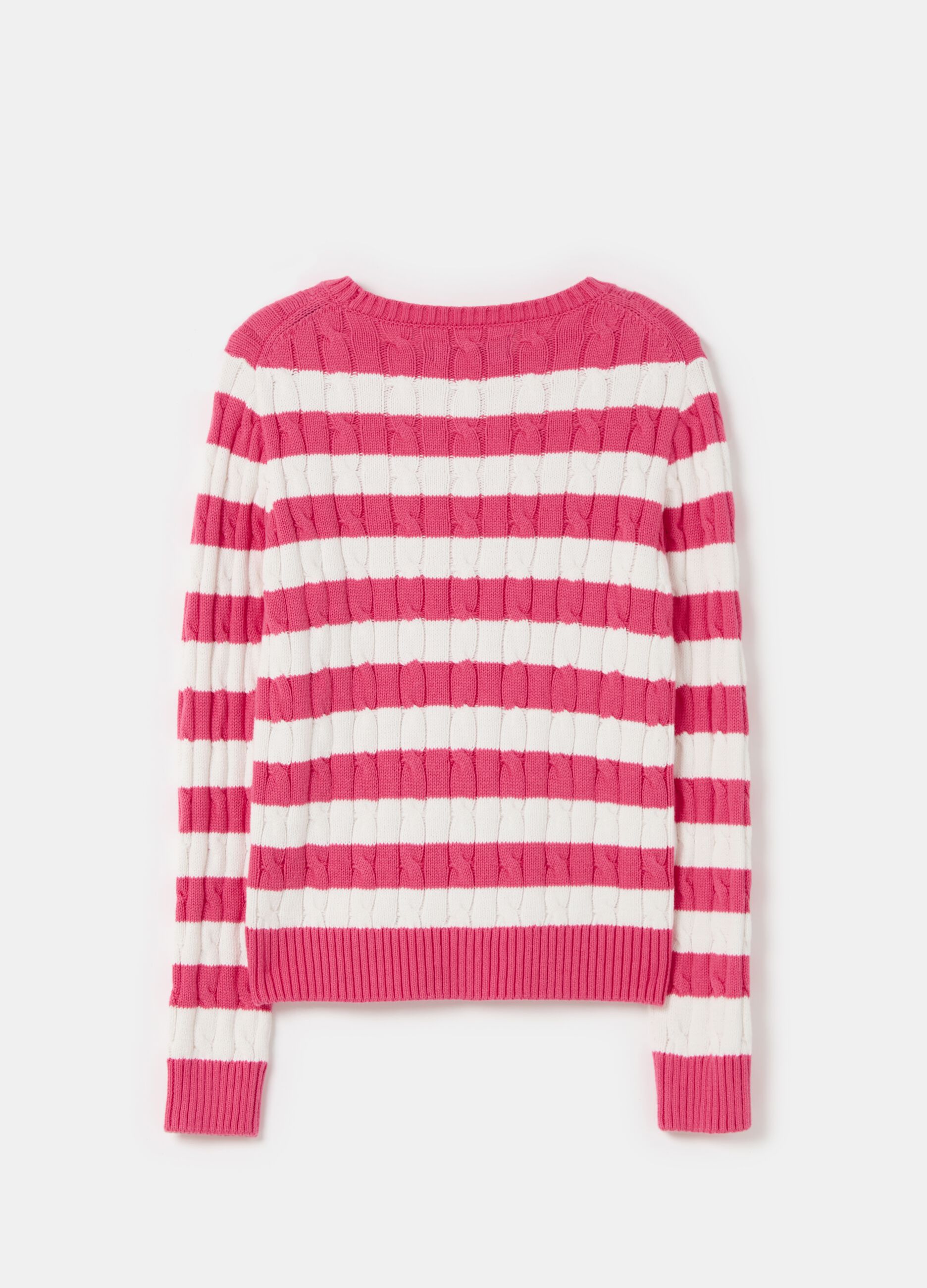 Striped pullover with cable-knit design