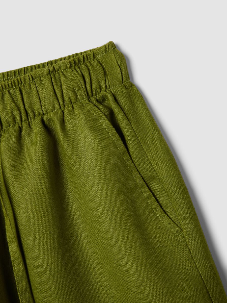 Green pure linen drawstring trousers, straight fit_5