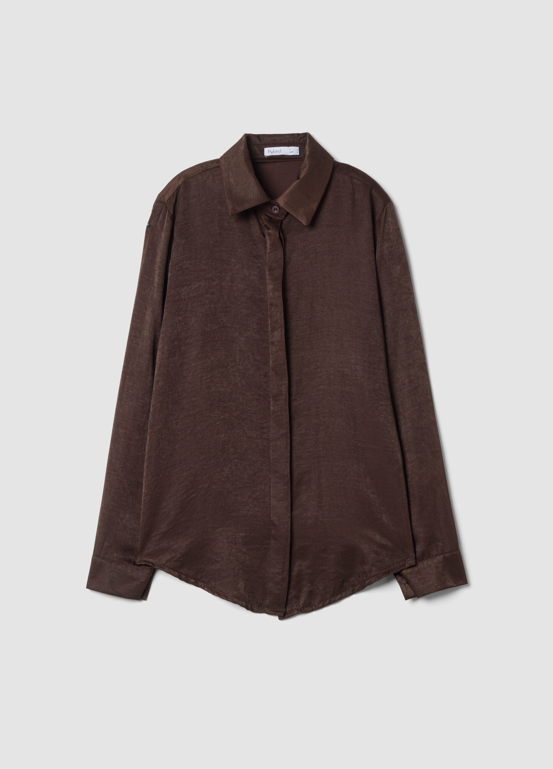 Brown viscose-blend shacket, regular fit
