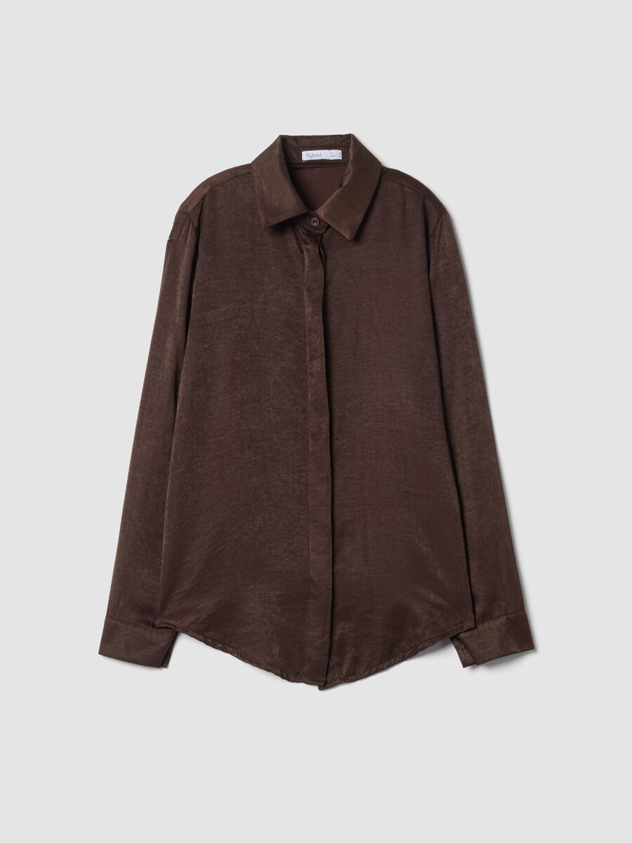 Brown viscose-blend shacket, regular fit_0