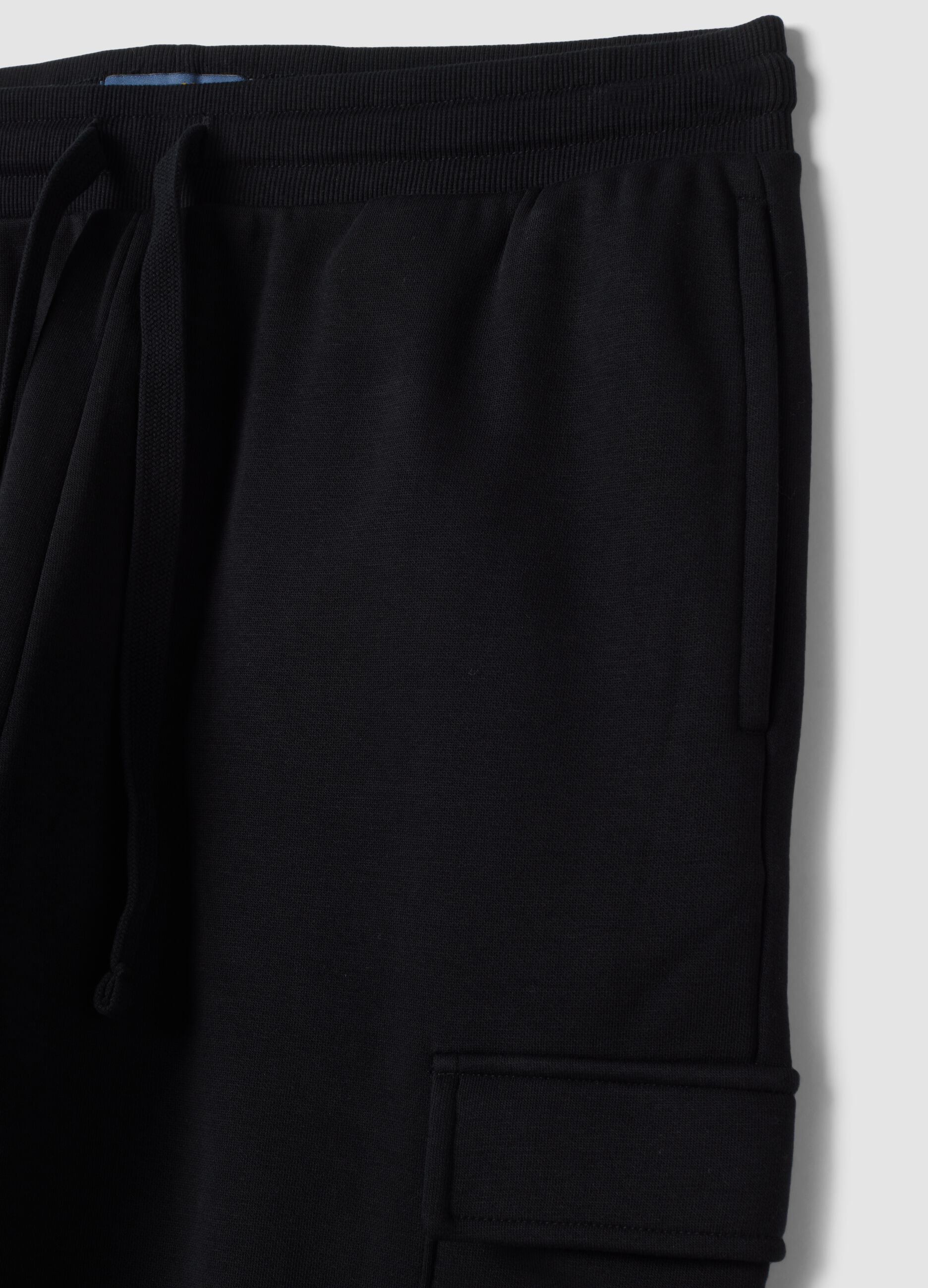 Black cotton-blend cargo joggers with drawstring, regular fit