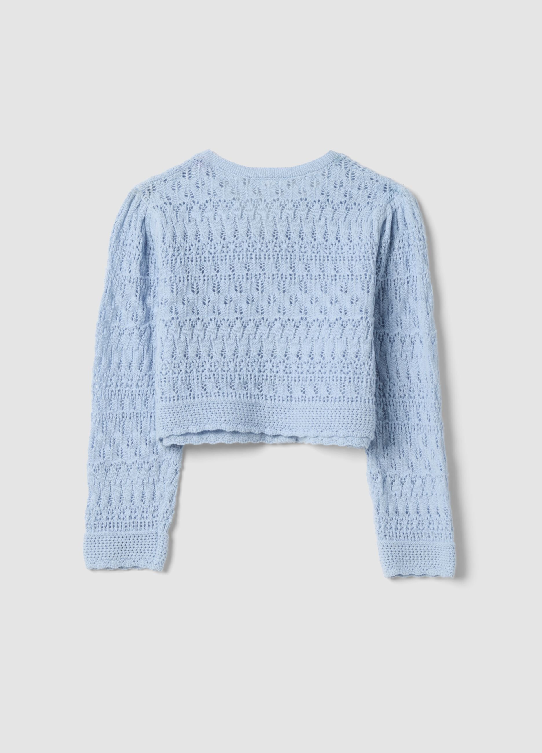 Blue fitted pure cotton knitted cardigan for baby girl