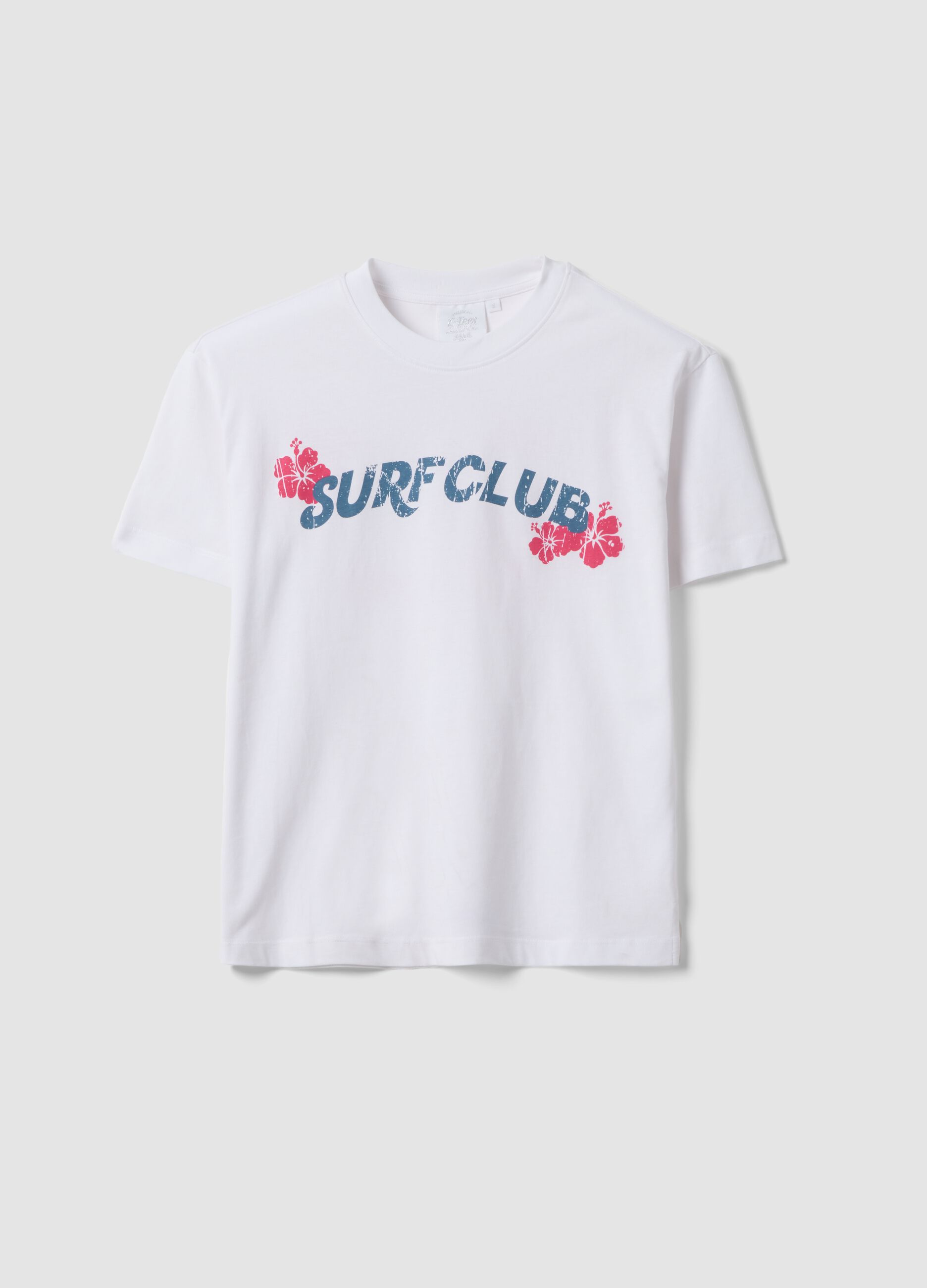 White pure cotton T-shirt, regular fit with lettering