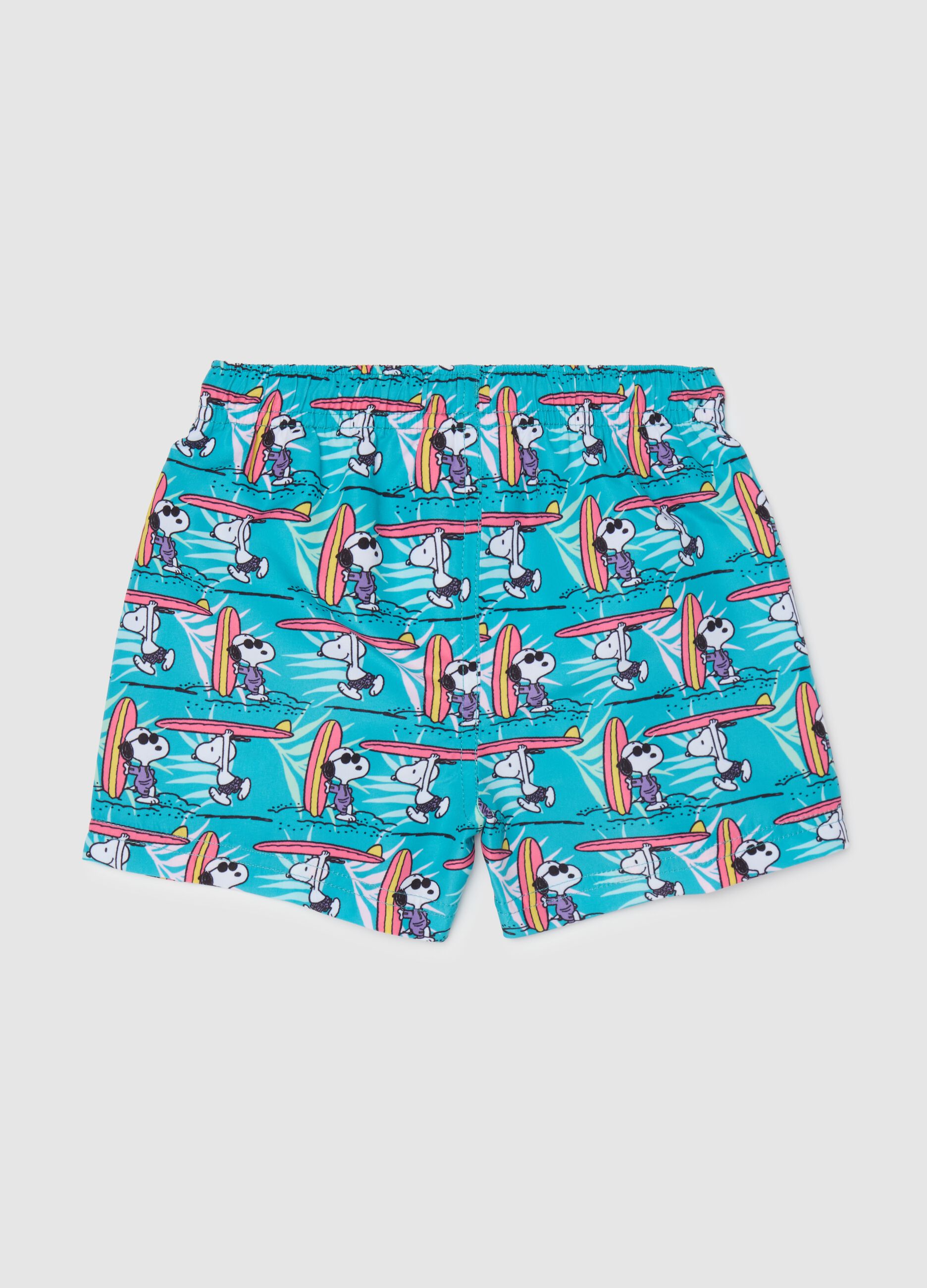 Costume da bagno da bambino in tessuto multicolor con stampa Snoopy e vita elasticizzata