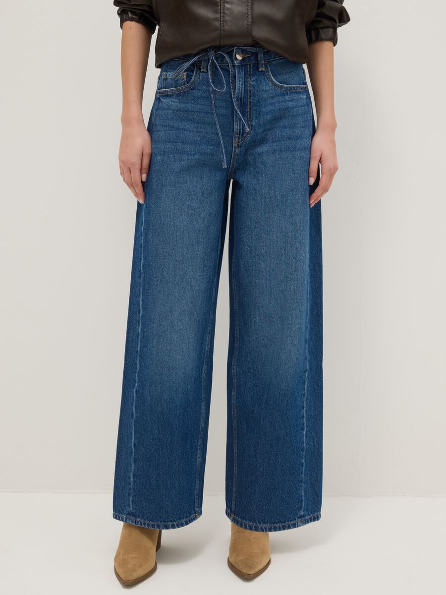 Wide Leg Pure Cotton Blue Jeans_1