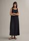 Long black cotton-blend dress, regular fit_1