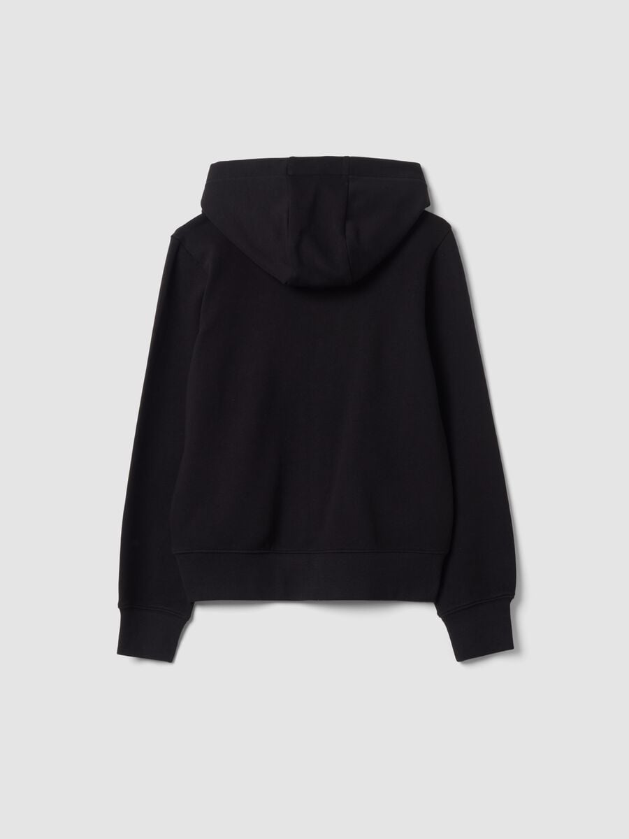 Felpa nera in puro cotone organico con cappuccio e stampa stella regular fit_2
