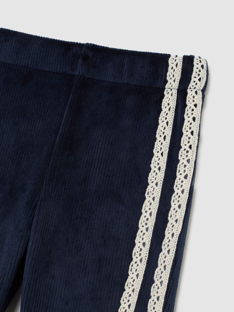 Girls' blue velour treggings with lace flare fit_2