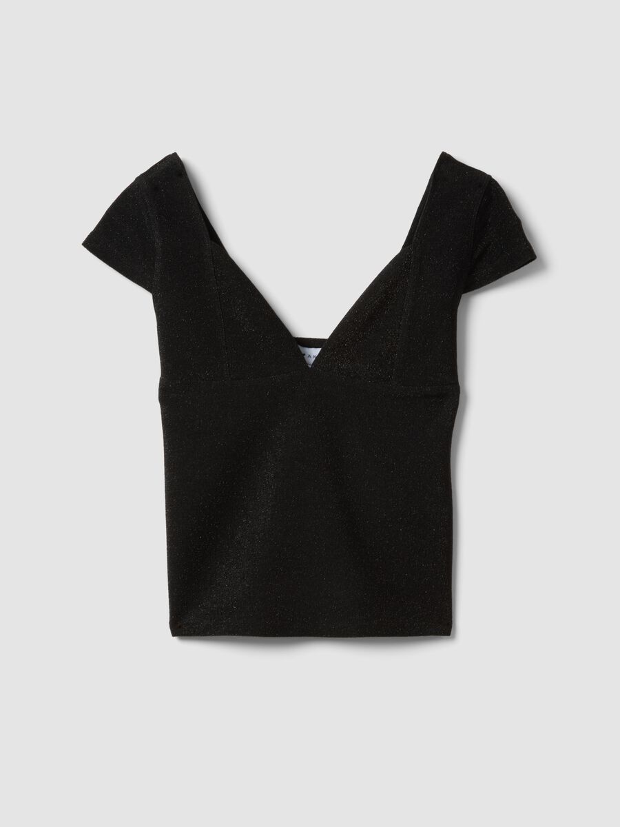 Black stretch viscose-blend V-neck regular-fit T-shirt_4