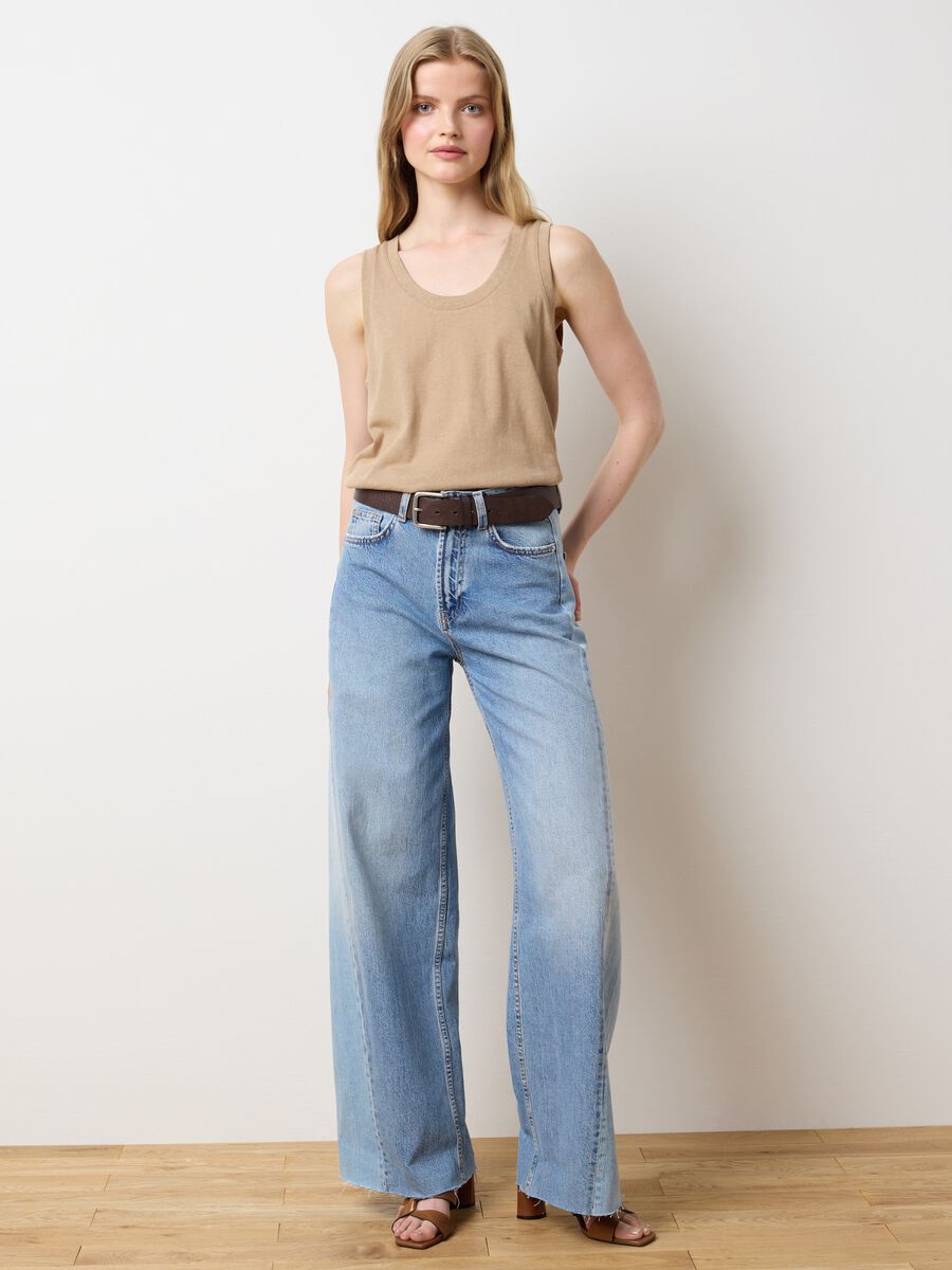 Beige tank top in cotton and polyester blend LES COPAINS HOUSEBRAND_2