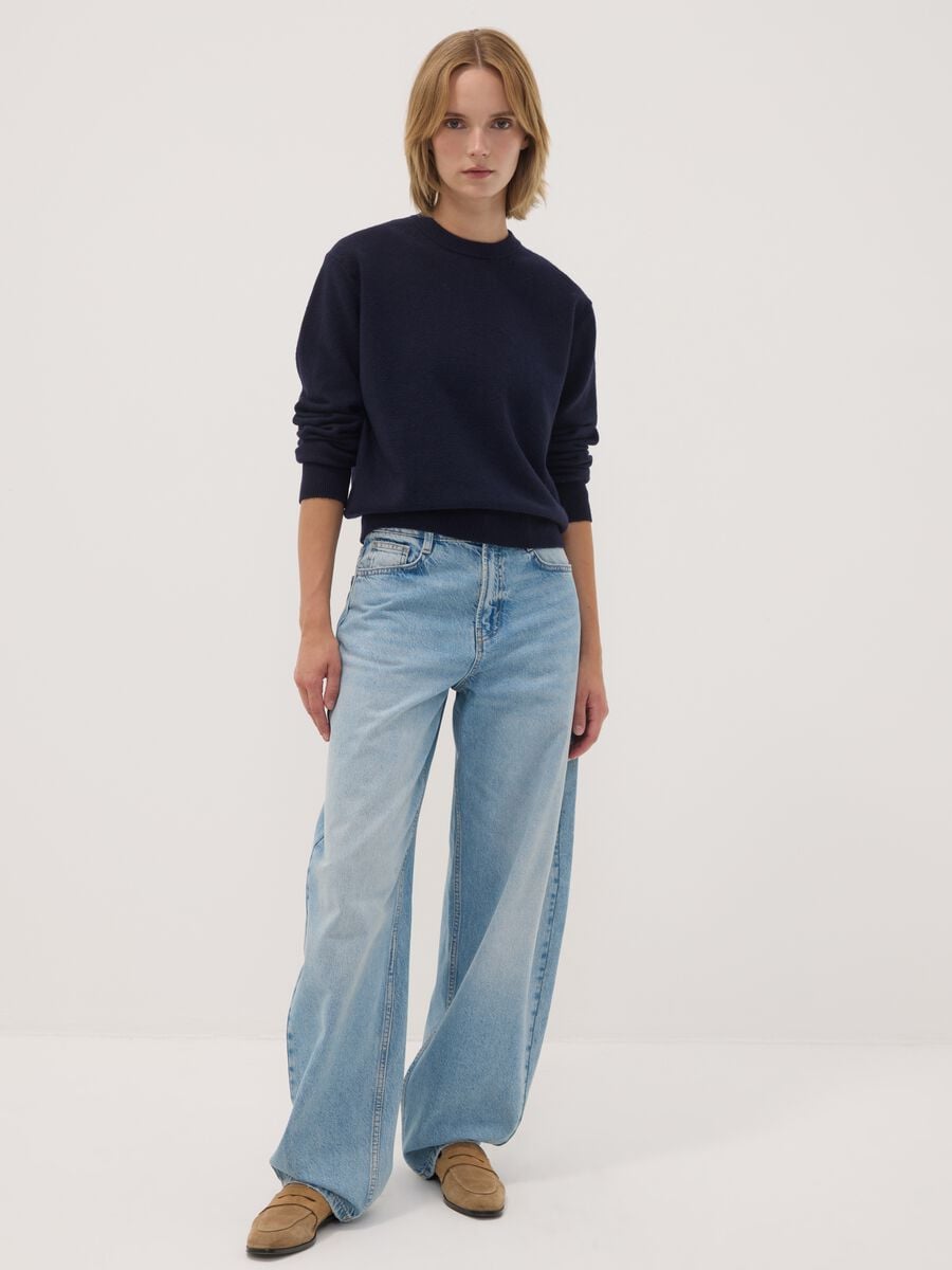Blue crew-neck jumper in stretch wool_1