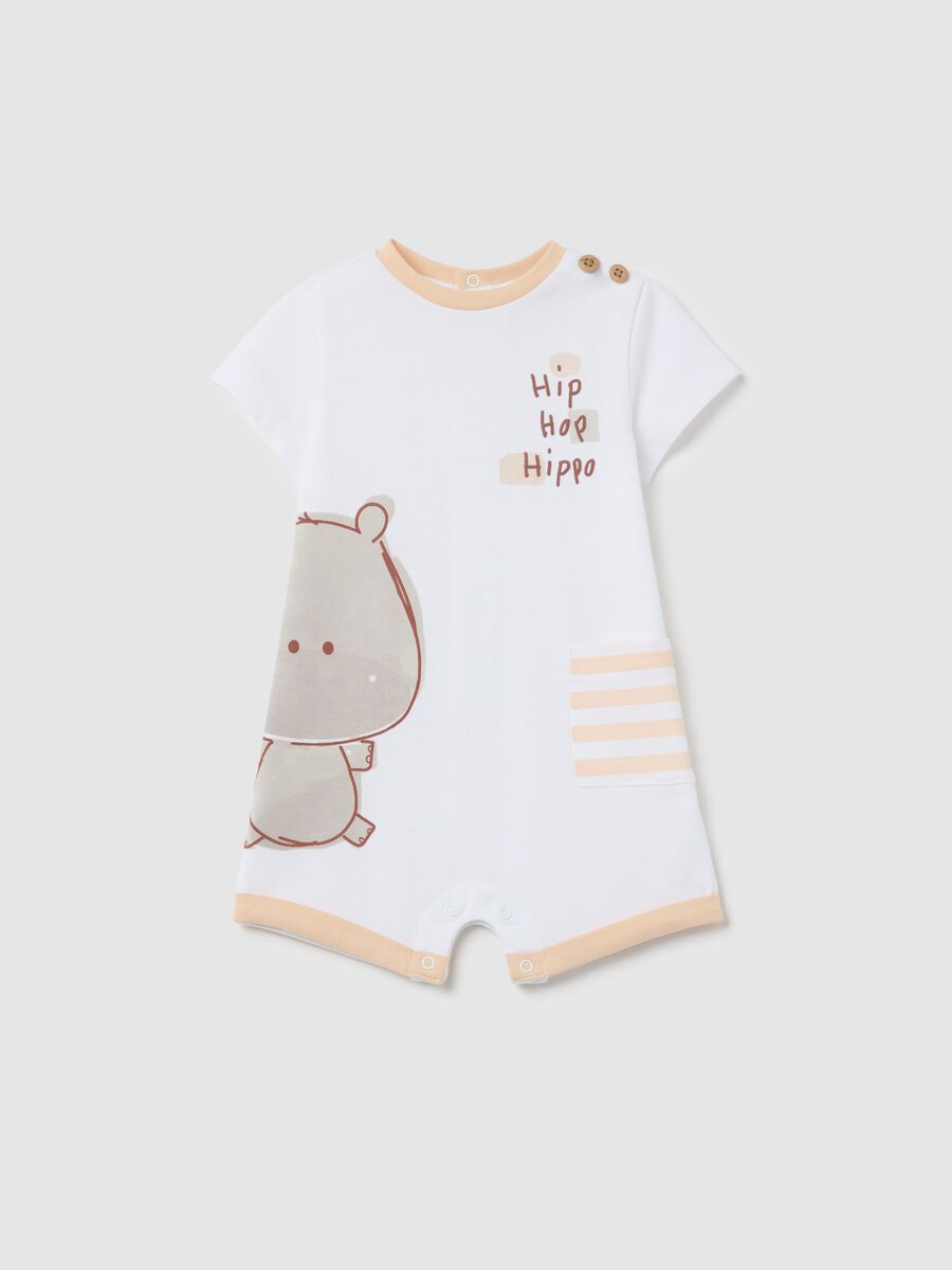 Cotton romper suit with hippo print_0