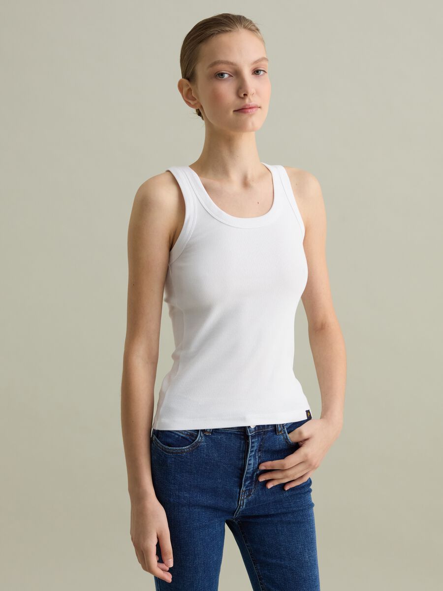 White ribbed tank top_0