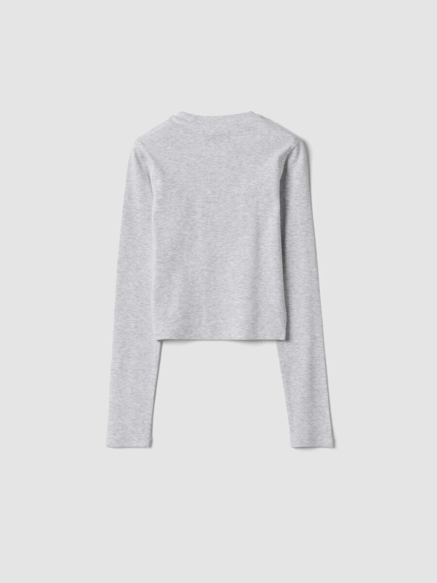 T-shirt grigia in cotone organico e viscosa elasticizzata con strass_5