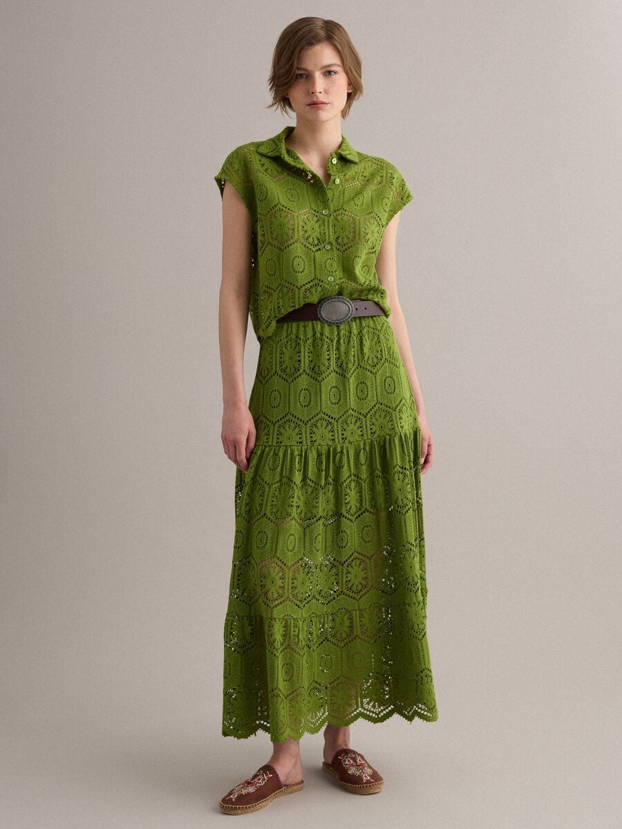 Green maxi skirt with elasticated waist_0
