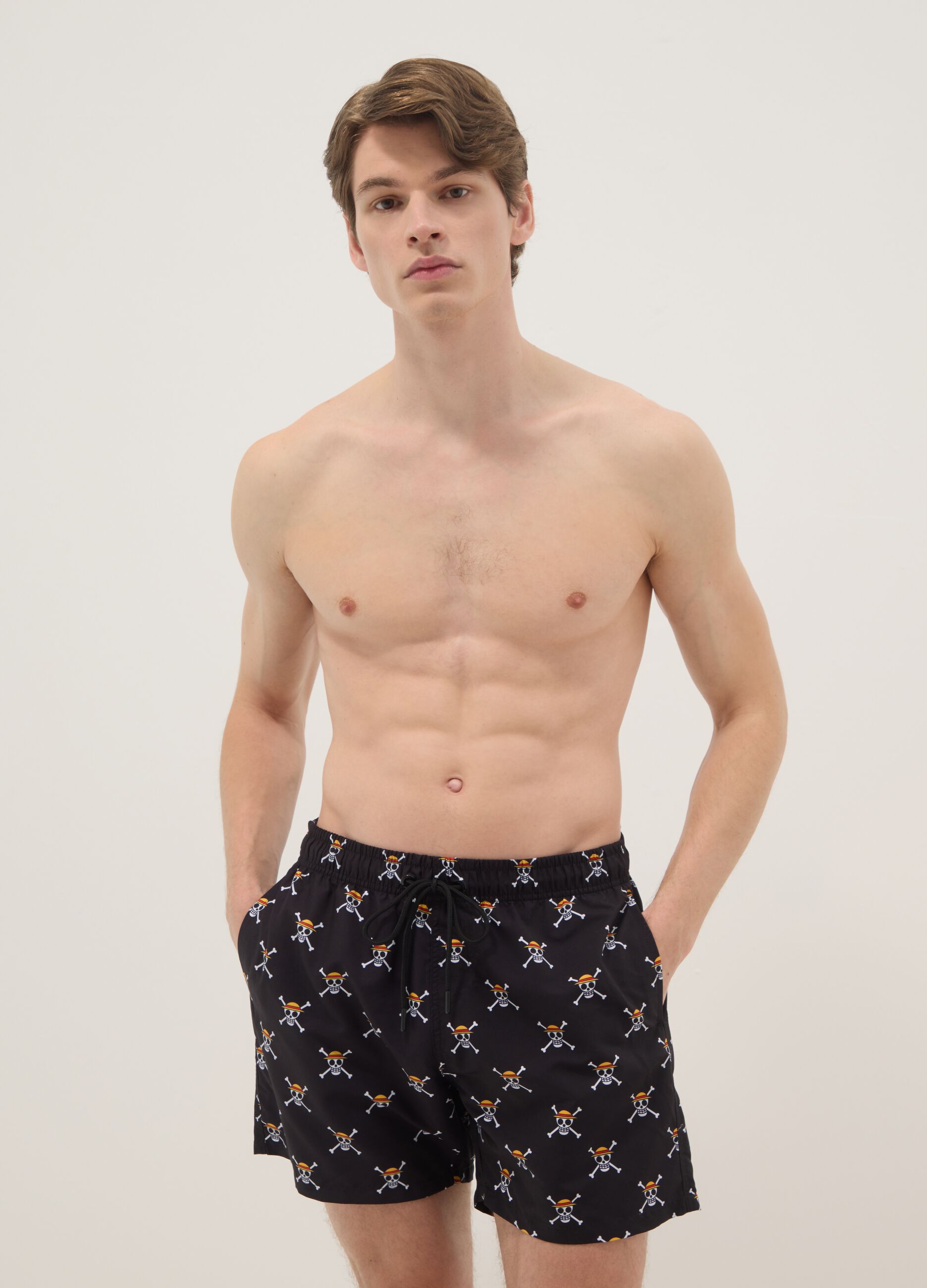 Black Swim Shorts with One Piece Prints