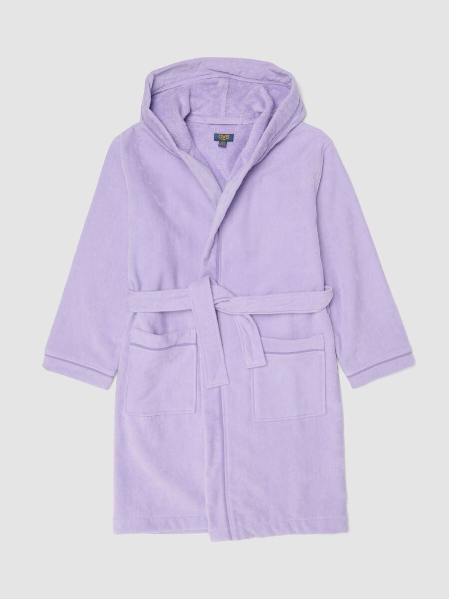Purple organic cotton hooded bathrobe for girls_0