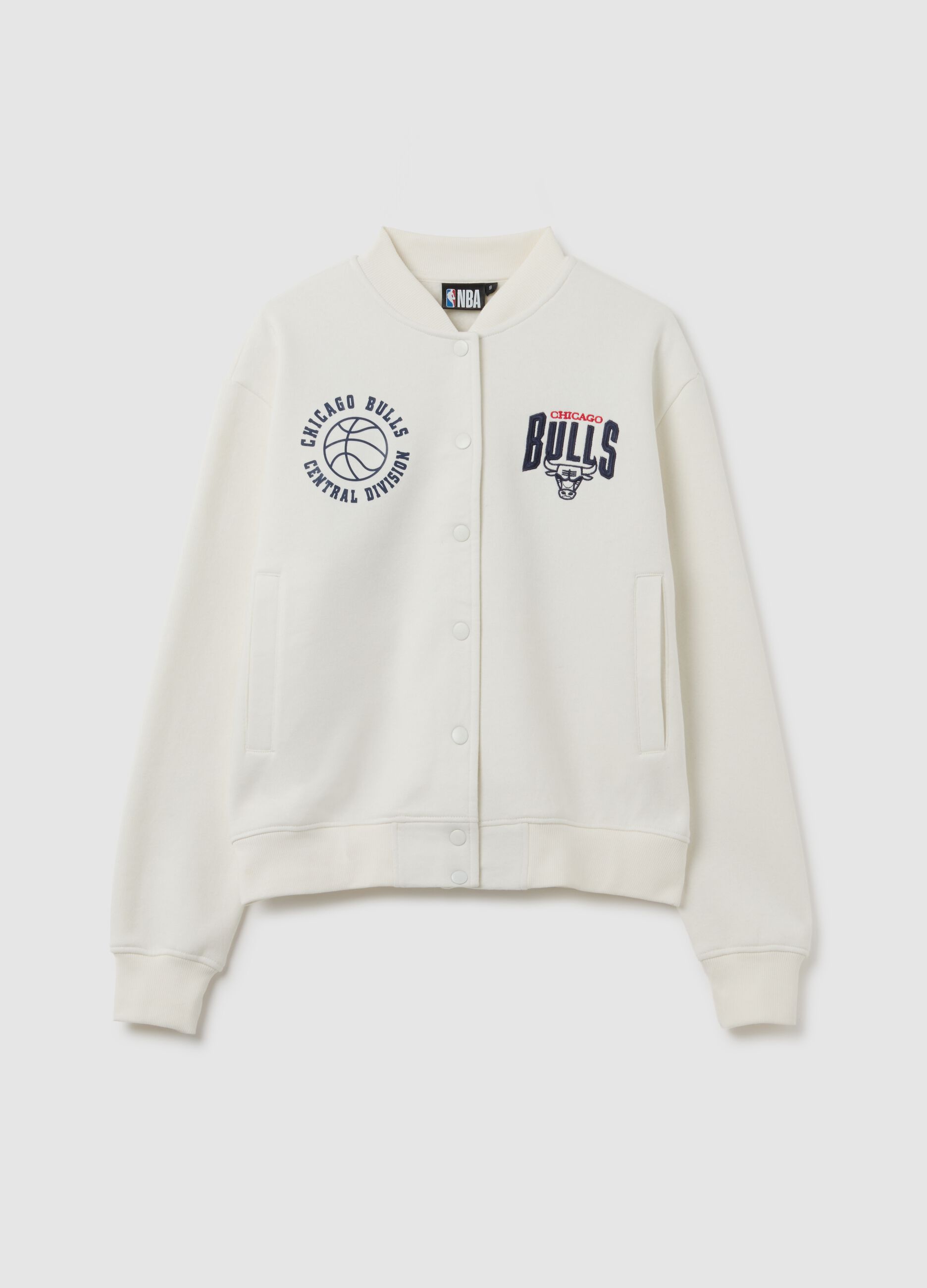 Oversized white cotton blend sweatshirt with Chicago Bulls print